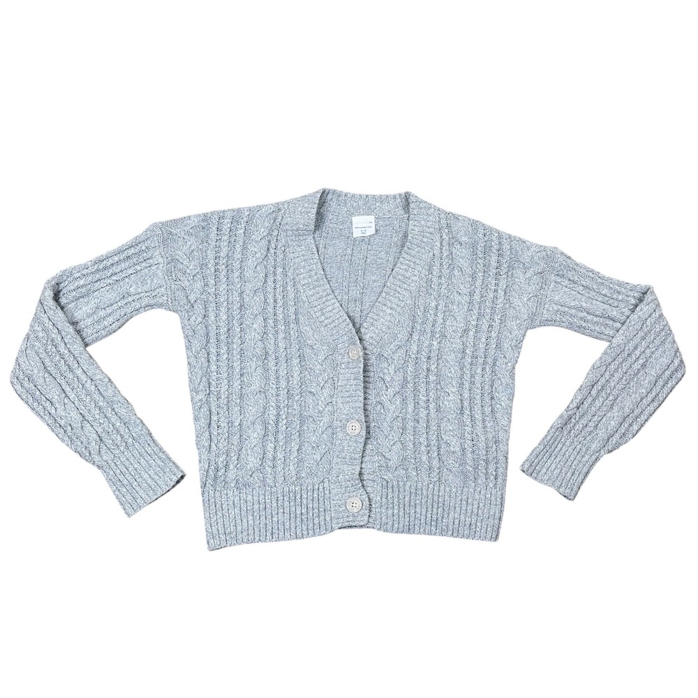 Abercrombie Kids Gray Cable Knit Sweater Long Sleeve Cardigan Girls Size 11/12